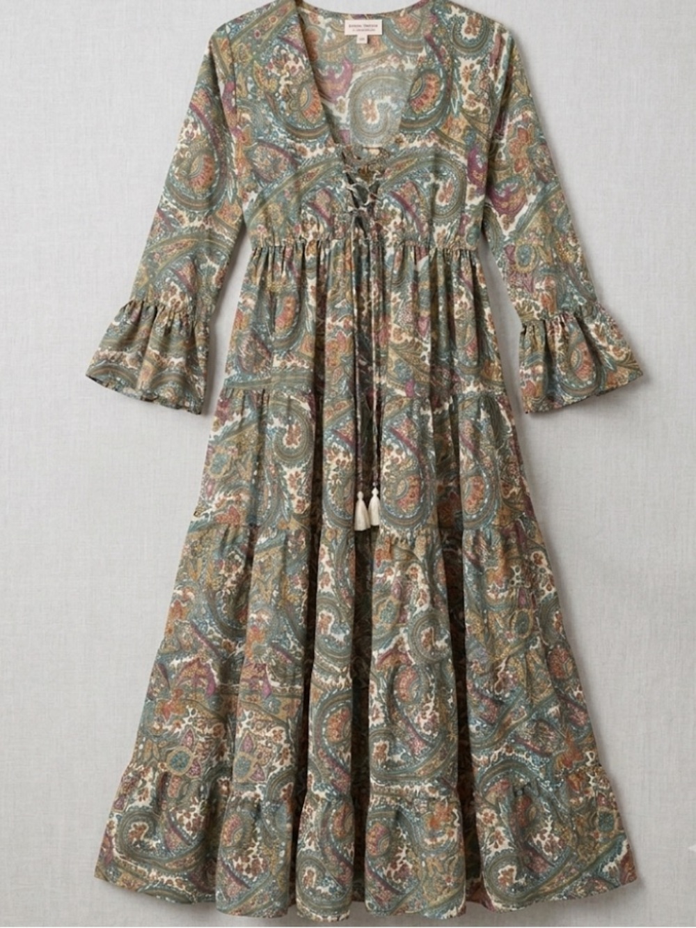 * Anthropologie Boemo Tiered Boho Prairie Cottage Floral Tiered Maxi Size M